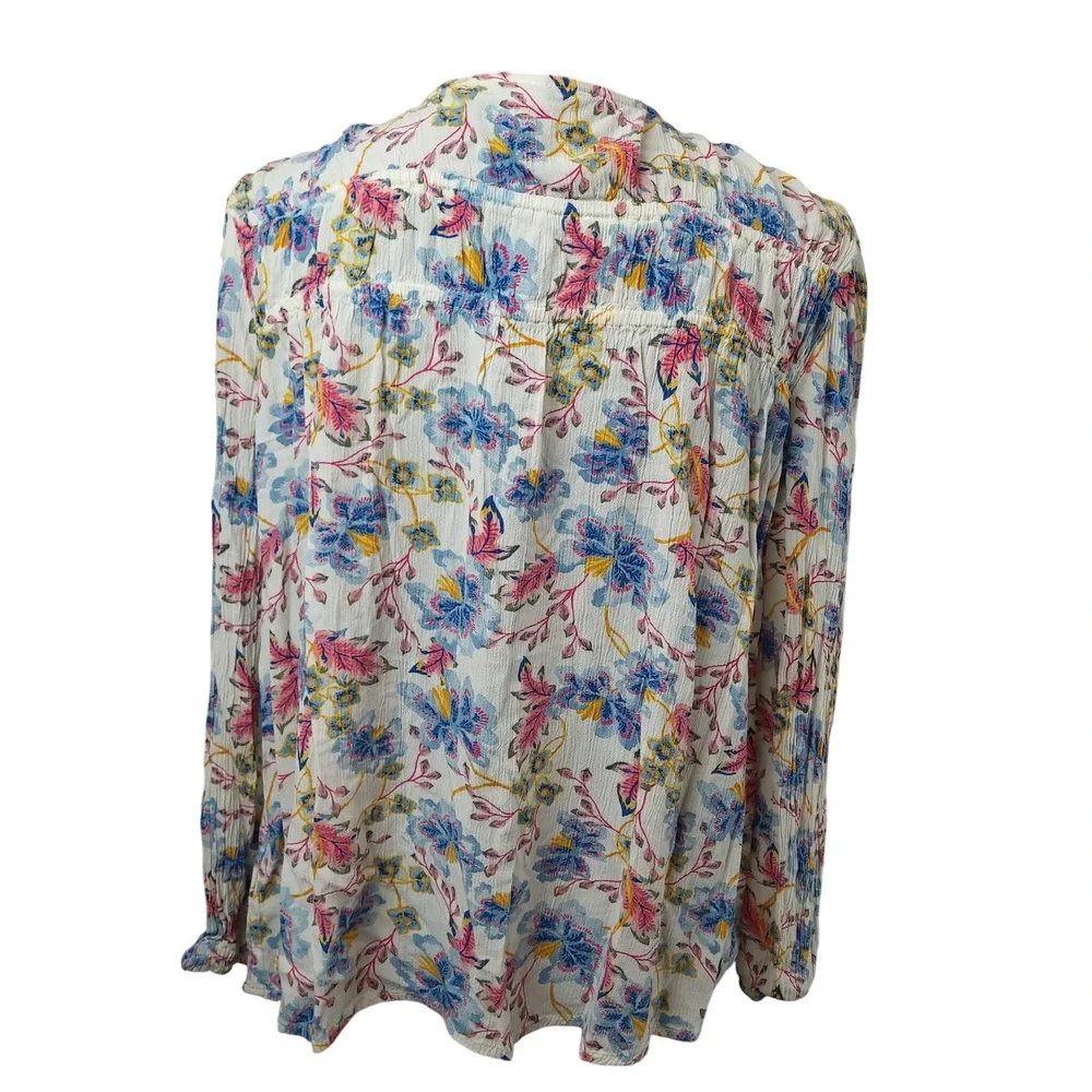 Old Navy Womens Crinkled Smocked Poet Swing Blouse Sz Large Floral Boho Peasant